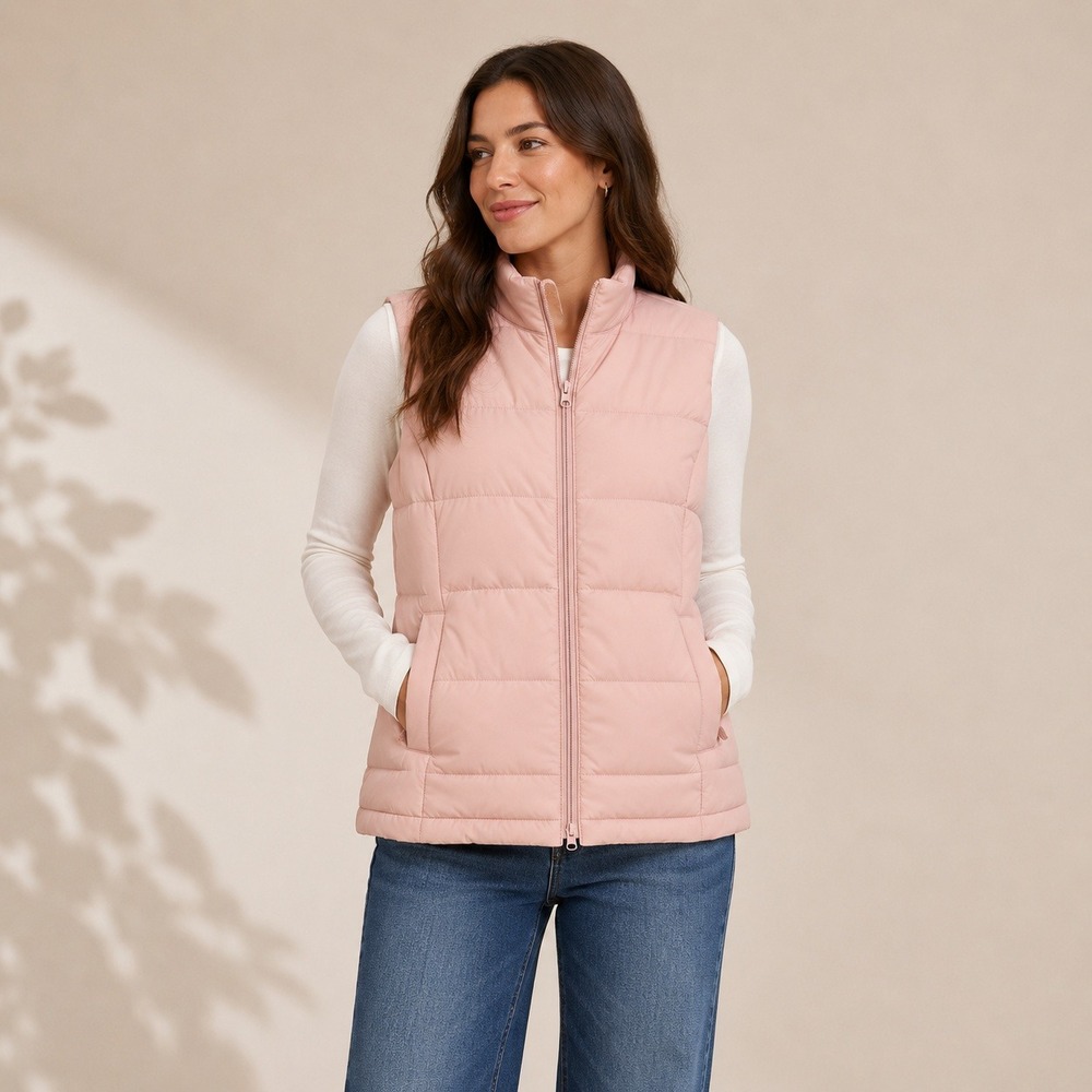 J.Jill Down Puffer Vest Blush Pink Quilted Zip Front Petite Small WJT172002